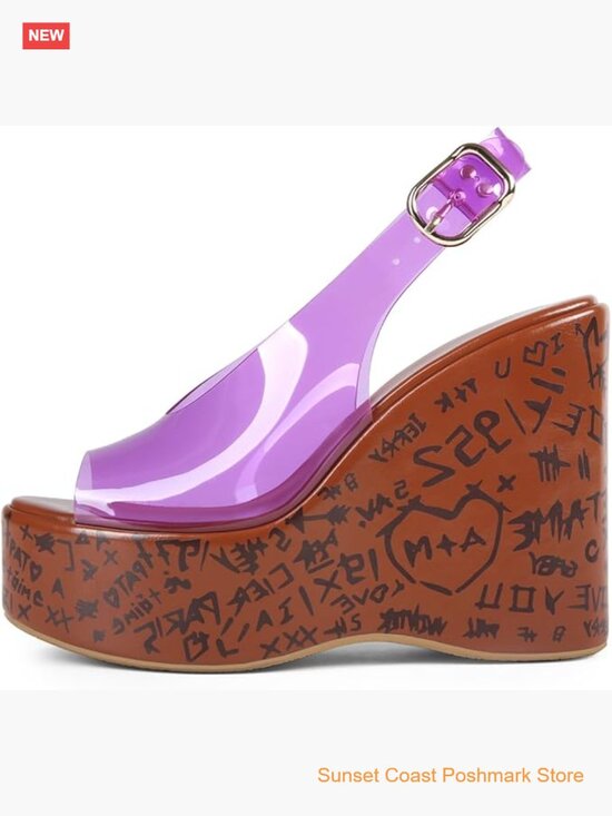 Shoes - Jelly Wedge Platform Sandals Open Peep Toe High Heels Adjustable Ankle Buckle
